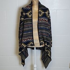Ruff Hewn Small Open Front Western Aztec Geometric Design Cardigan